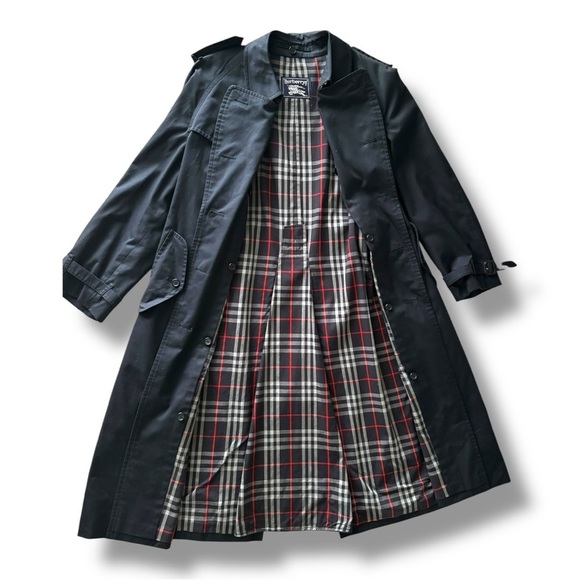 Vintage Burberrys Navy Trench Coat 44 Long Removable Wool Liner - Picture 3 of 10